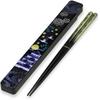 Morikuru Wooden Chopsticks and Sliding Case Set, Black Japanese Pattern, 23cm, TK03-10