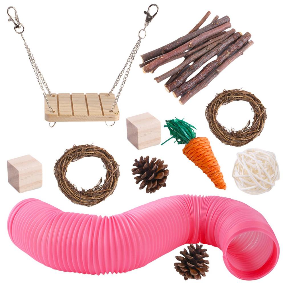 Hamster Chew Toy Set Natural Wooden Hamster Toys And Accessories For Cage Guinea Pig 11Pcs Chew Toy Teeth Small Animal Toy