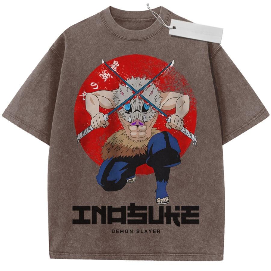 

Unisex Washed Purple Vintage T Shirt Demon Slayer Inosuke Boar Head High Quality Fabric for Home Leisure Travel Shopping M