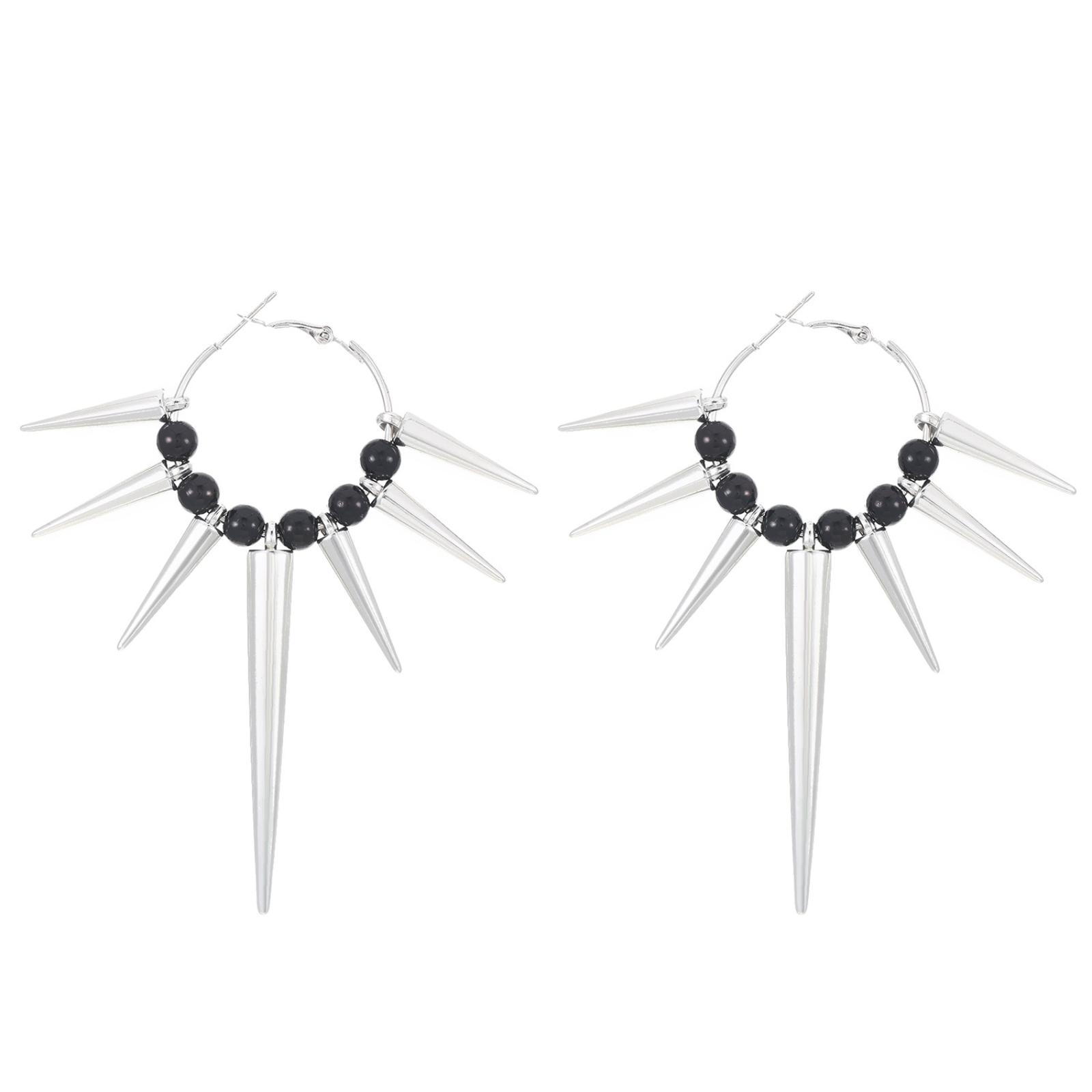 Hip Hop Punk Rock Style Studded Spike Hoop Earrings Unisex Alternative Gothic Fashion Accessories Sustainable Design One Size белый