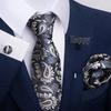 Brown Paisley Men's Tie, Pocket Square, Cufflinks & Boutonniere Set for Business Formal Wear.