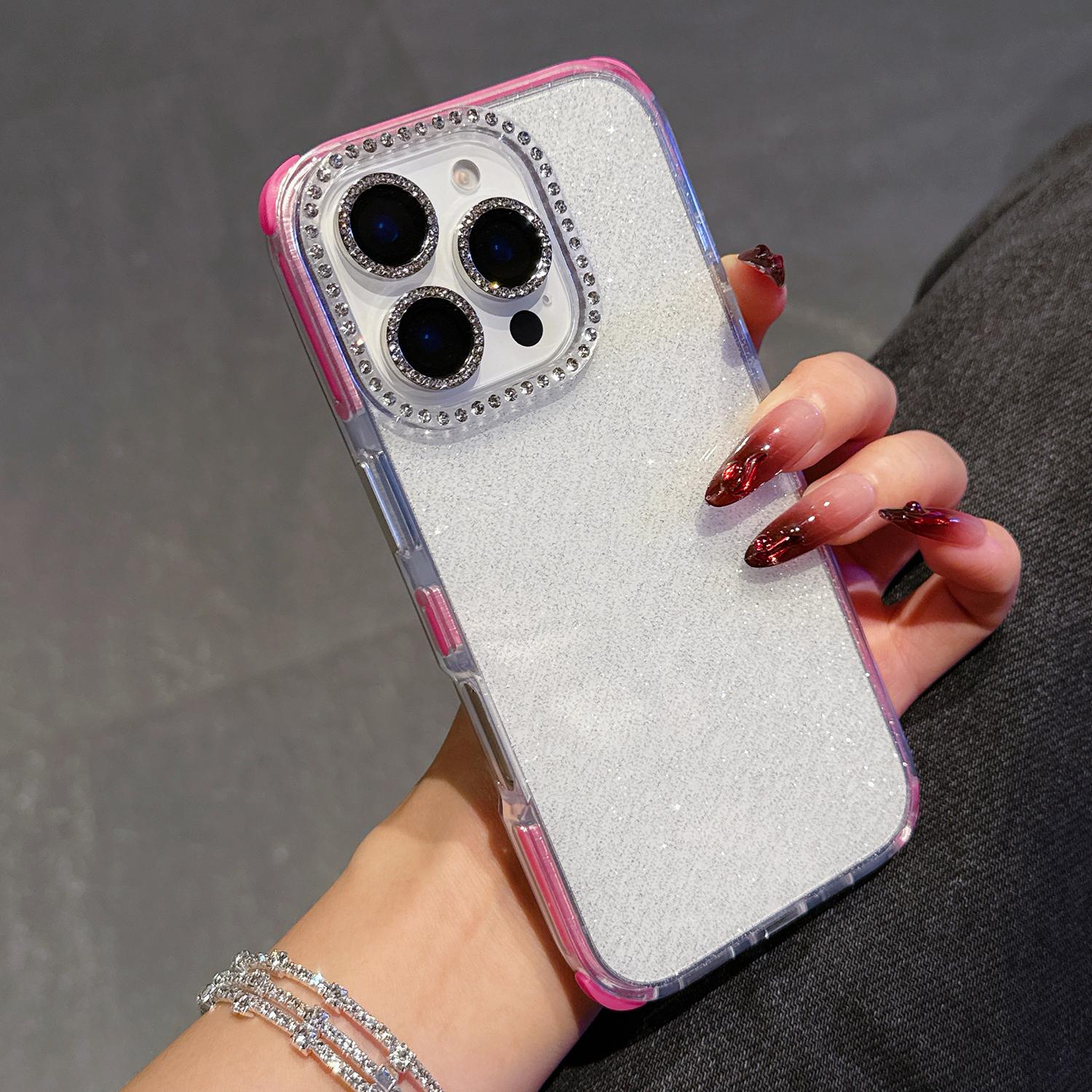 

For iPhone 16 Pro Max Case Rhinestone Decor Glitter TPU Anti Drop Phone Cover Black