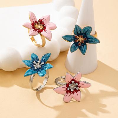 Women's Rings, Colorful Flower Rings with Enamel Craftsmanship, Elegant Rings Suitable for Daily Wear and Vacation Wear