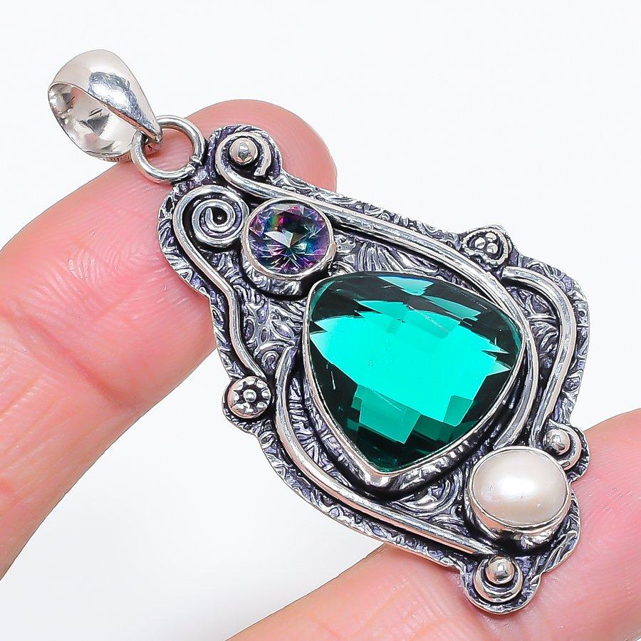 Natural Indicolite Tourmaline 925 Sterling Silver Jewelry Pendant 2.36" F1k16