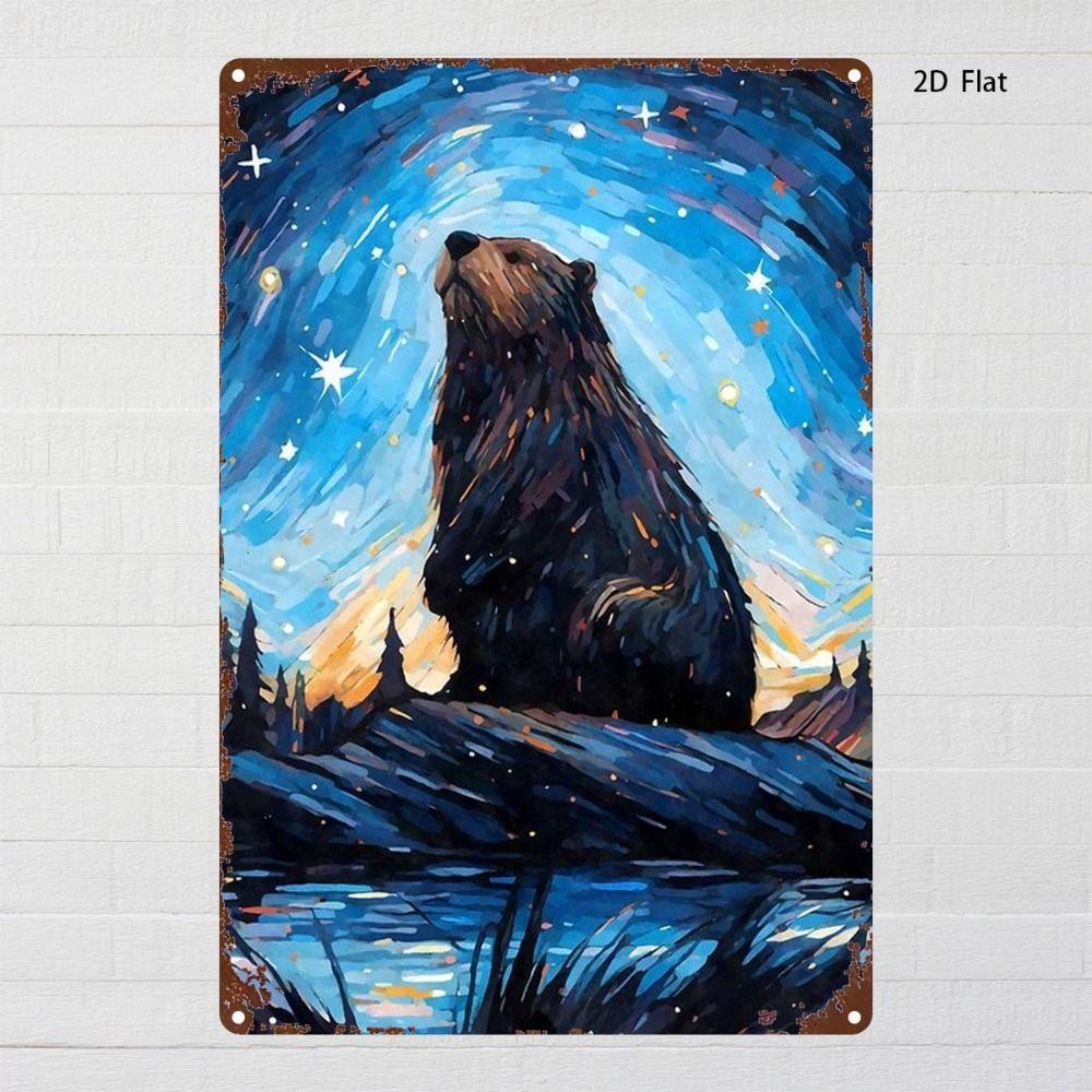Retro Black Bear Mist Art Tin Sign 20x30cm Dramatic Wall Decor