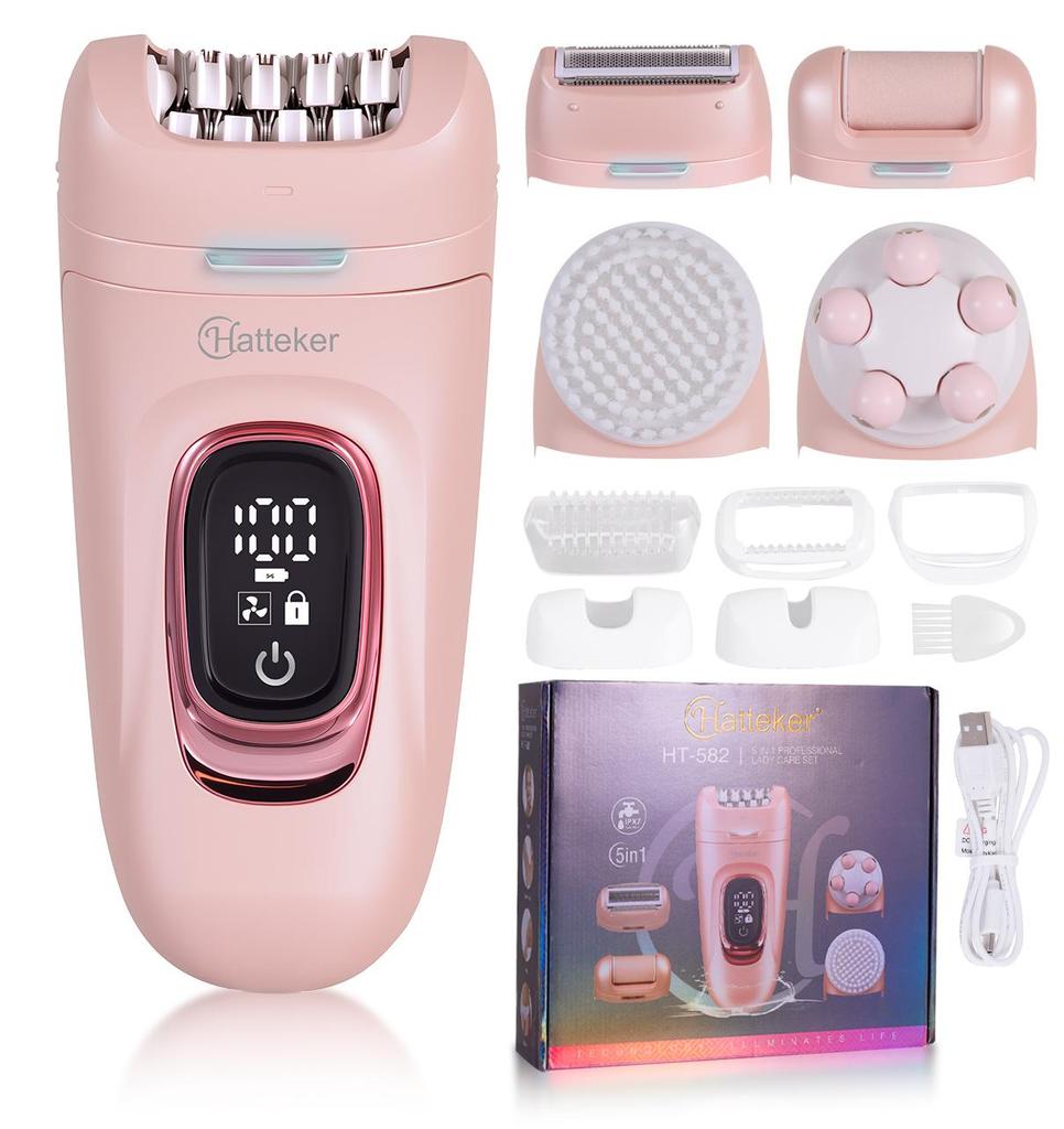Hatteker 5-in-1 Damen-Haarentferner, Achsel- und Beinhaarentferner, Elektrischer Intimbereich-Haartrimmer und Rasierer Set