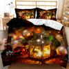 Red Christmas Bed Three-Piece Quilt Cover 3D Digital Printing Kit Bedding