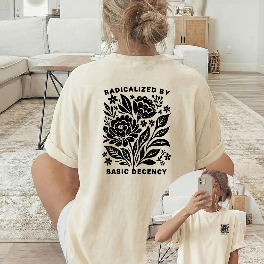 Plus Size Summer Womens Black Floral and Plant Pattern Print TShirt Cotton Breathable Stylish Versatile Street Style Oversized