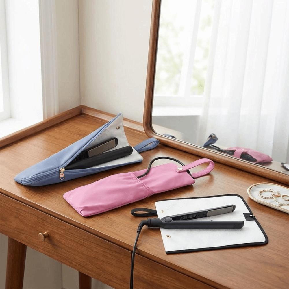 Heat-Resistant Curling Iron Bag Anti-scalding Waterproof Curling Iron Protective Cover with Zipper Hanging Hair Curling Holder