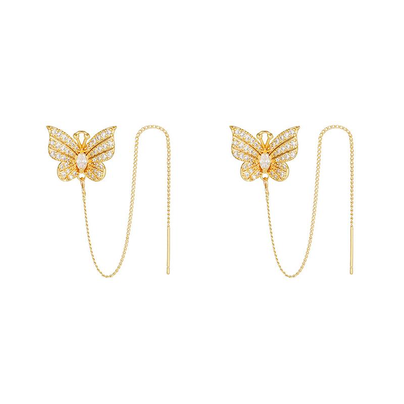 Bling Rhinestone Butterfly Ear Clip Earrings 2 Pieces Anti-Lost Holder for Wireless Earphone Female Prom Gift