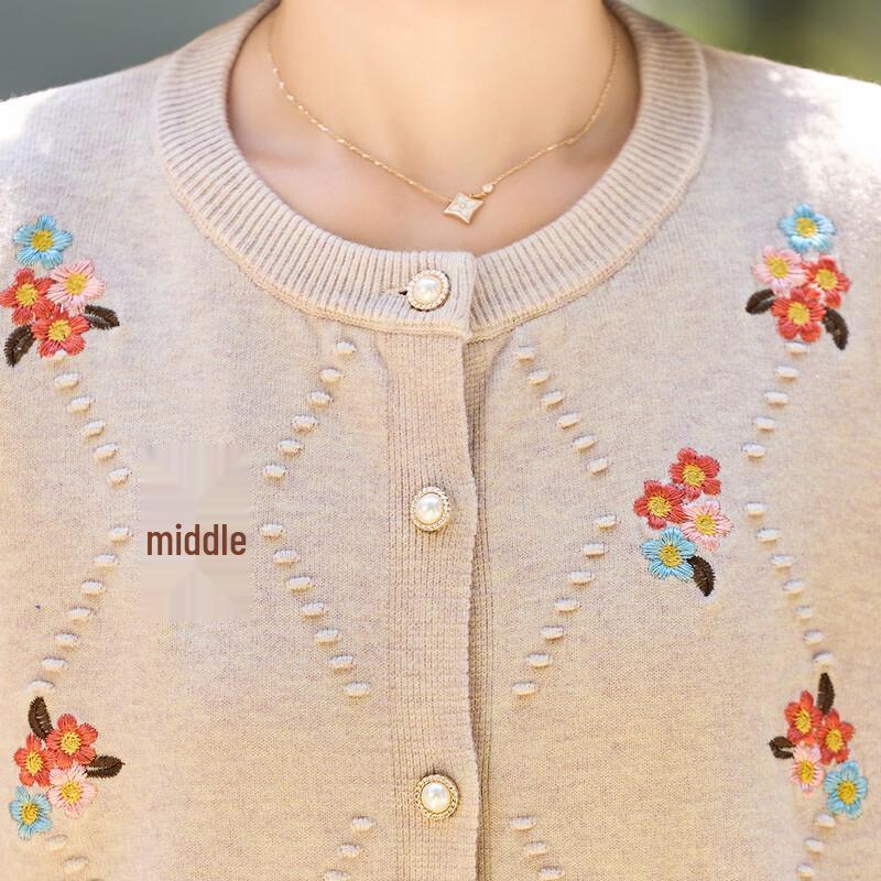 Women's Embroidered Crew Neck Knit Cardigan