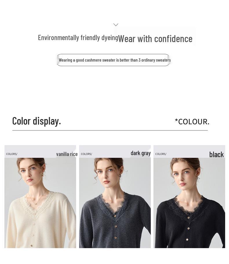 Lekasha Women's Cashmere Knitted Lace Sweater with Loose Elegant Collar