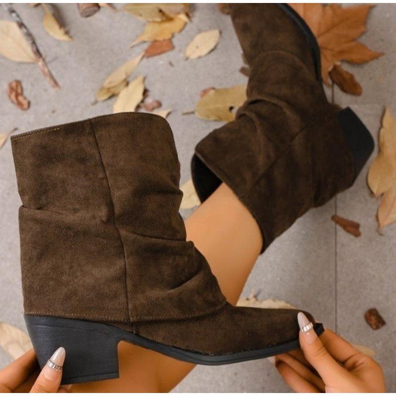 Women Boots Winter New Fashion Frosted Mid-calf Boots Women Low Heel Plus Velvet Knight Boots Elegant Comfortable Shoes