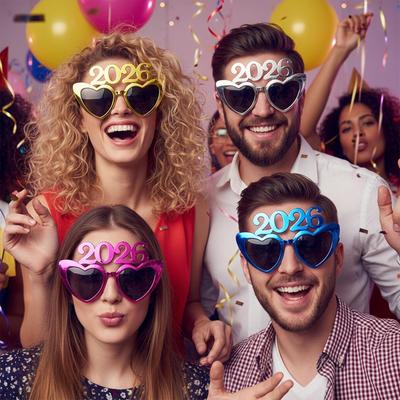 2026 Xmas Party Decoration Funny Glasses Number Eyeglasses 2026 Happy New Year Glasses Diamond Glitter Sunglasses Cosplay Prop
