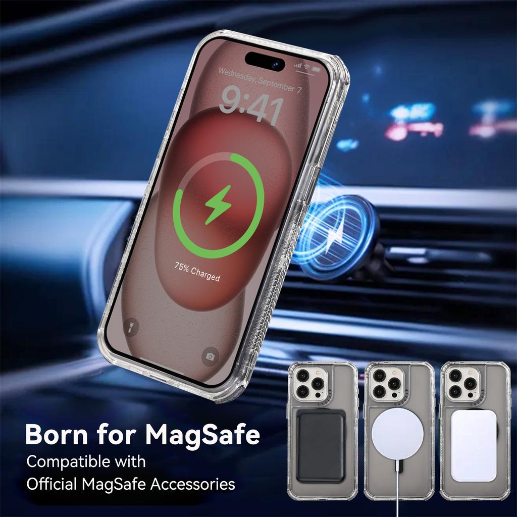 For iPhone 14 Pro Max Magnetic Case Reinforced Corners PC+TPU Phone Cover