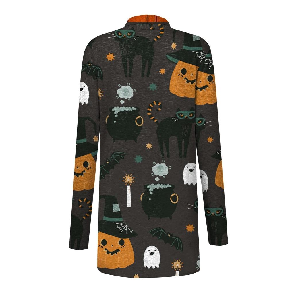 Women's Casual Fashion Halloween Printed Long Sleeve Buttonless Cardigan Jacket