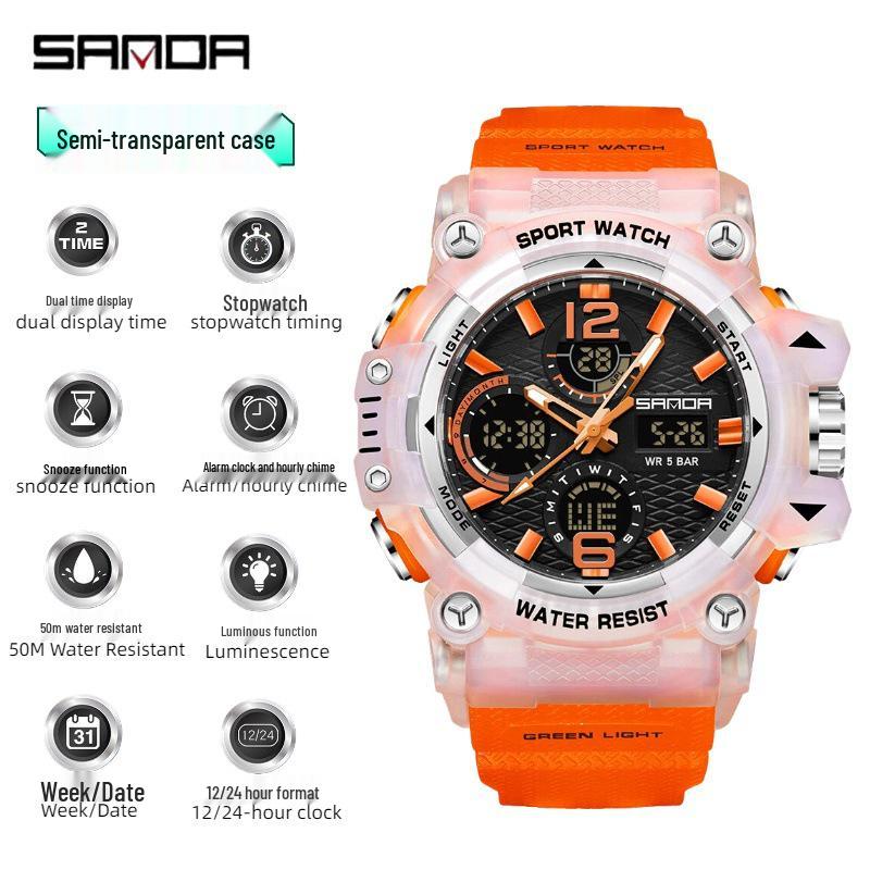 Sanda TEMU Student 3D Dial Waterproof Multifunctional Luminous Sports Watch