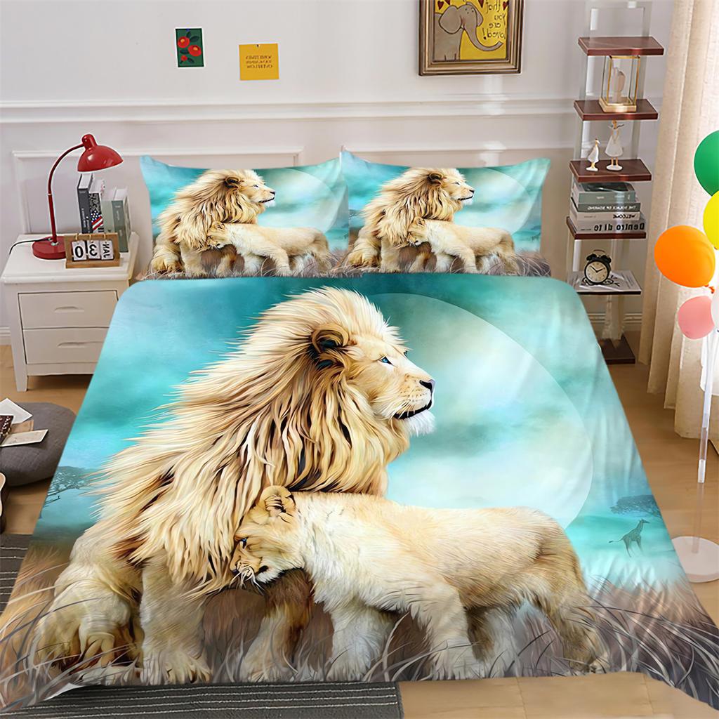 Bedding Set Cover Lion Dog Cat Comforter Duvet Cover Set Bedroom Decor Pillowcase
