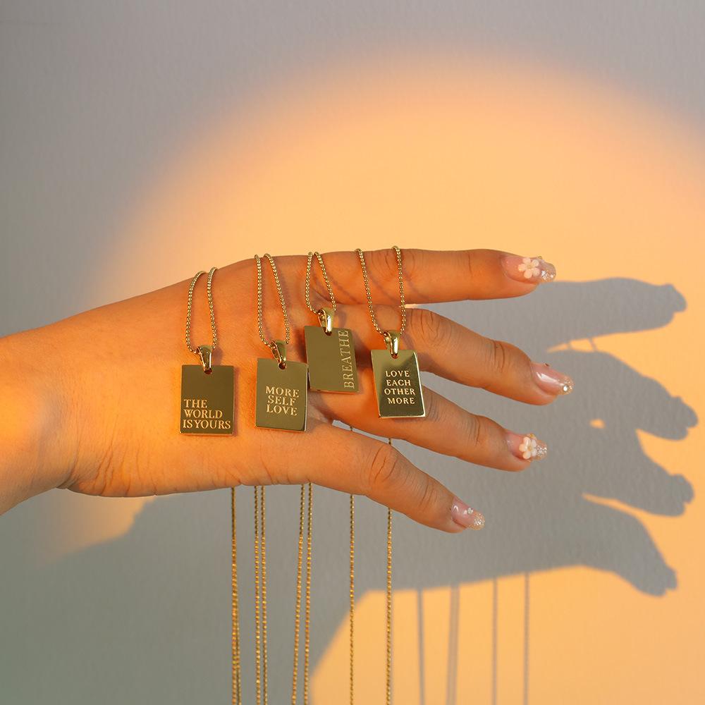 Fashion 18K Titanium Steel Collarbone Chain Women'S High Sense Diy Glossy Letter Square Brand Pendant Necklace