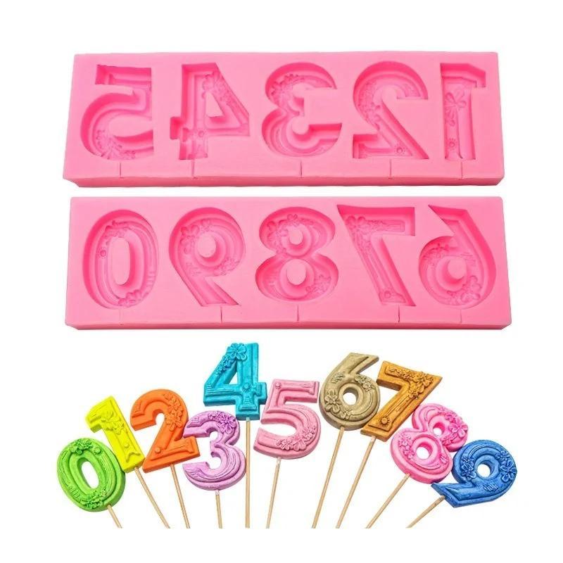 0-9 Birthday Plug-in Digital Silicone Mold DIY Candle Chocolate Lollipop Fondant Baking Bakeware Kitchen Tool Cake Decoration