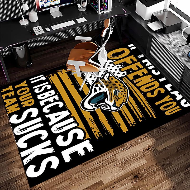 Jacksonville Jaguars Logo Print Area Rug - Soft, Washable Non-Slip Indoor Mat for Office Chairs, Living Room, Home Office Decorative Rug