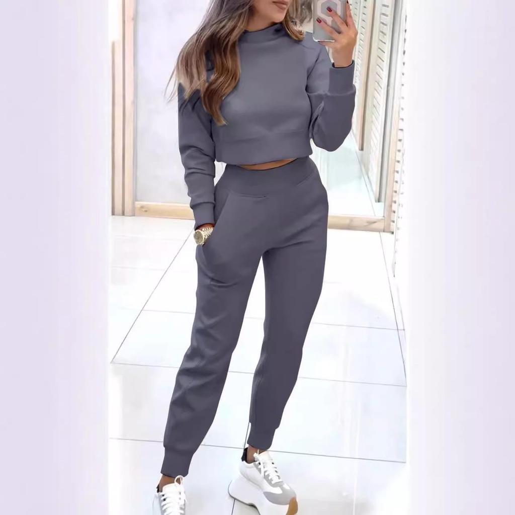 2024 Autumn/Winter Women's Slim Fit High Neck Long Sleeve Casual Set for Europe and America