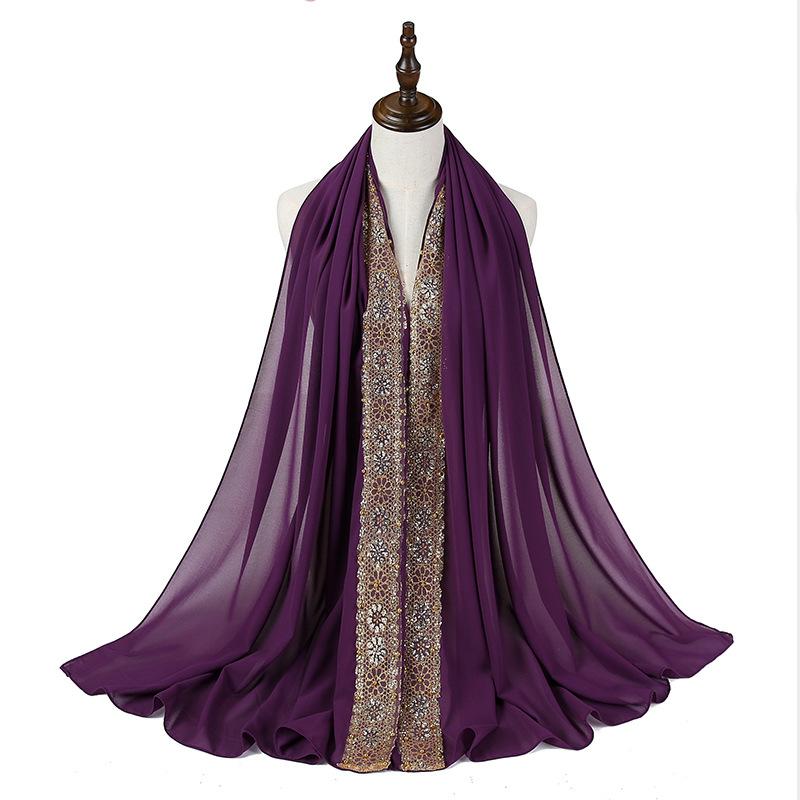 Lenço Hijab de Chiffon Bolha com Renda para Mulheres Muçulmanas Foulard Femme Musulman Lenços de Cabeça Islâmicos Toucados Árabes