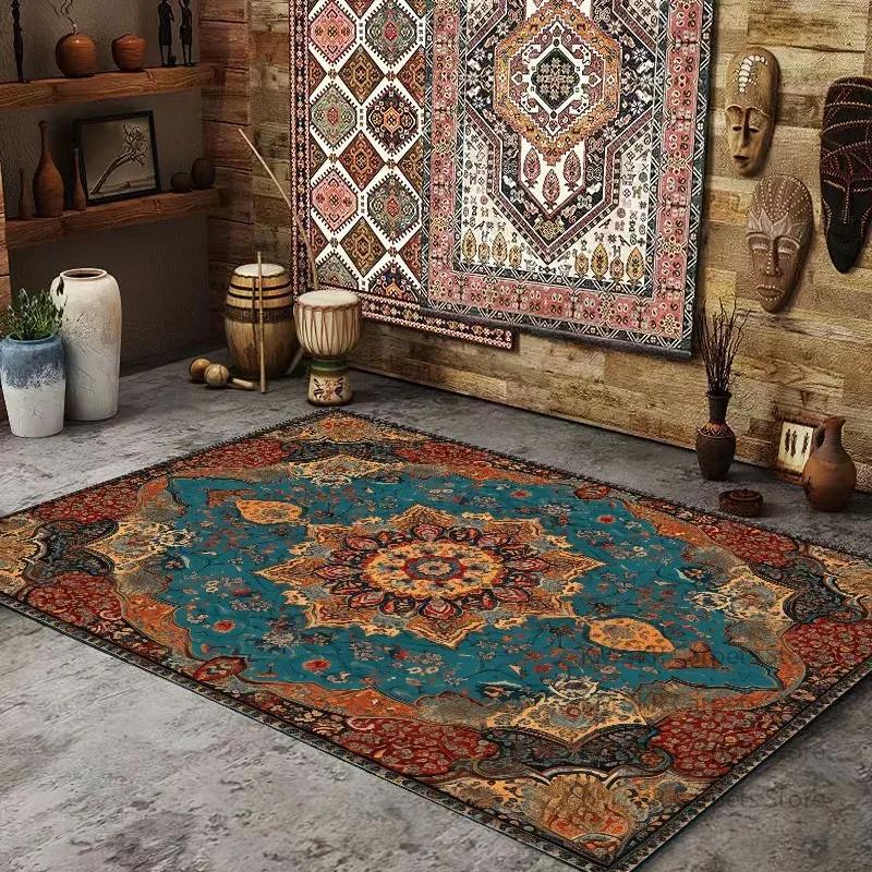 Persian American Retro Carpet Large Area Living Room Decoration Home Ethnic Style Bedroom Rug Cloakroom Lounge Soft Mat Washable