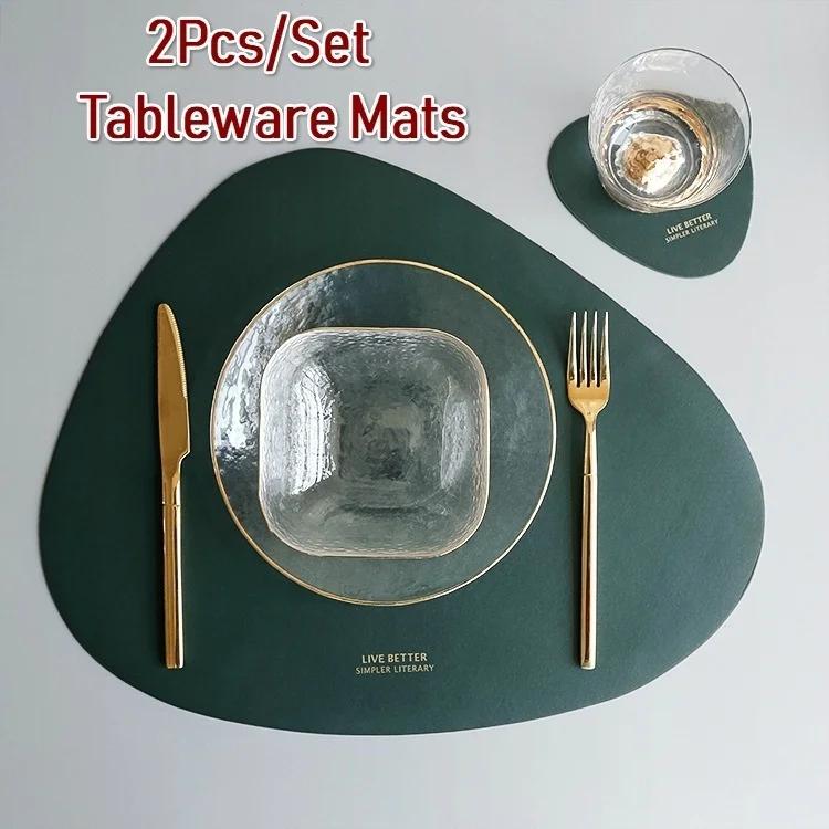 2pcs/set Leather Tableware Mat Dinner Pad Waterproof Table Mat Insulation Coaster Placemats for Restaurant Kitchen Home 2023