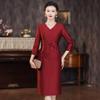 2024 Spring Red Elegant Two-Piece-Style Slimming Dress for Middle-Aged Women