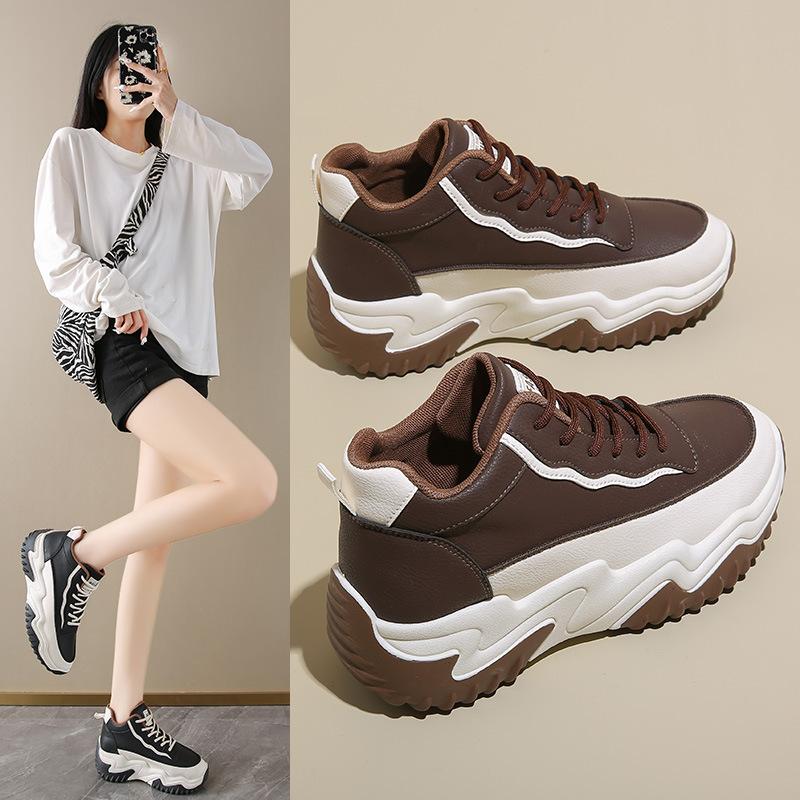 Autumn Women's High-top Shoes Versatile Thick-soled Height-enhancing Sports Casual Dad Shoes