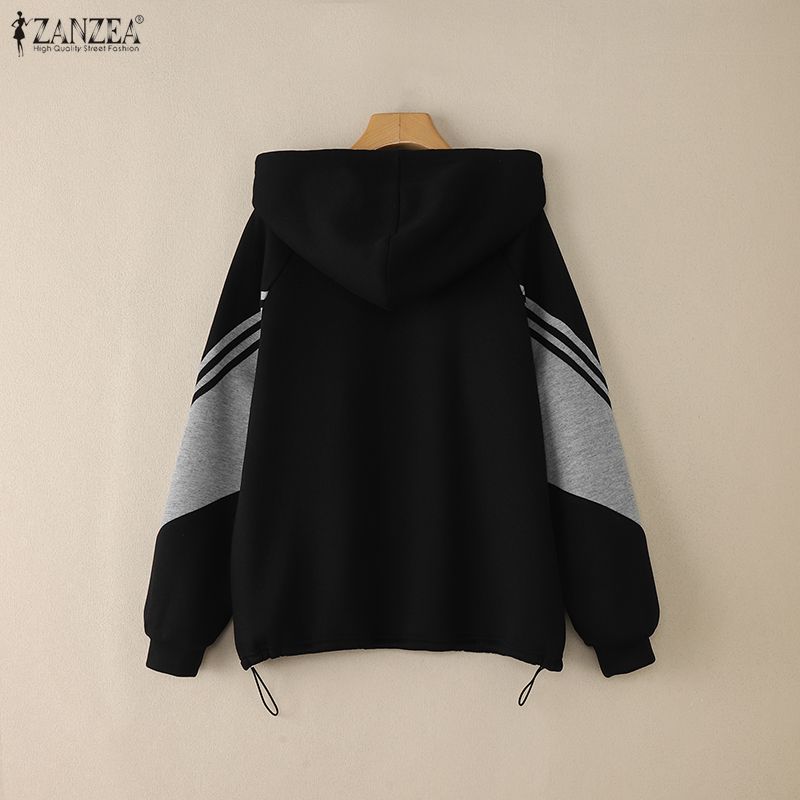 ZANZEA Women Hoodies Casual Long Sleeve Patchwork Pullover Hooded Sweatshirts