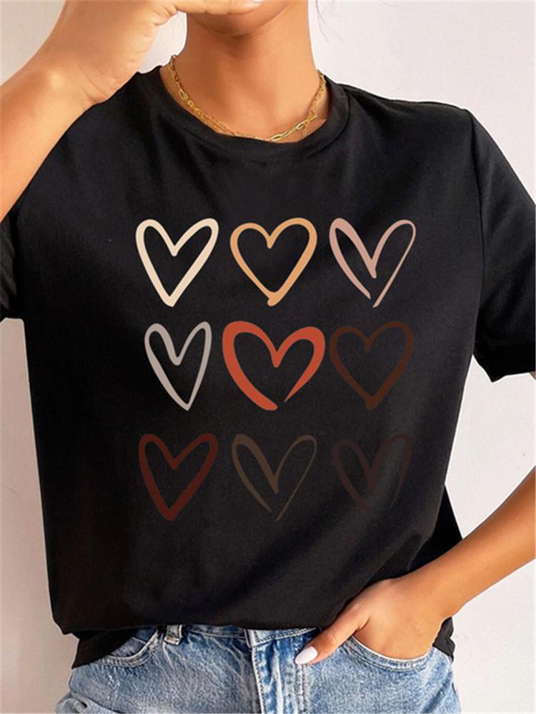 Love Heart Print Women T Shirt Summer Funny Short Sleeves O Neck  Tops Tee Female 90s Casual Fashion Clothing