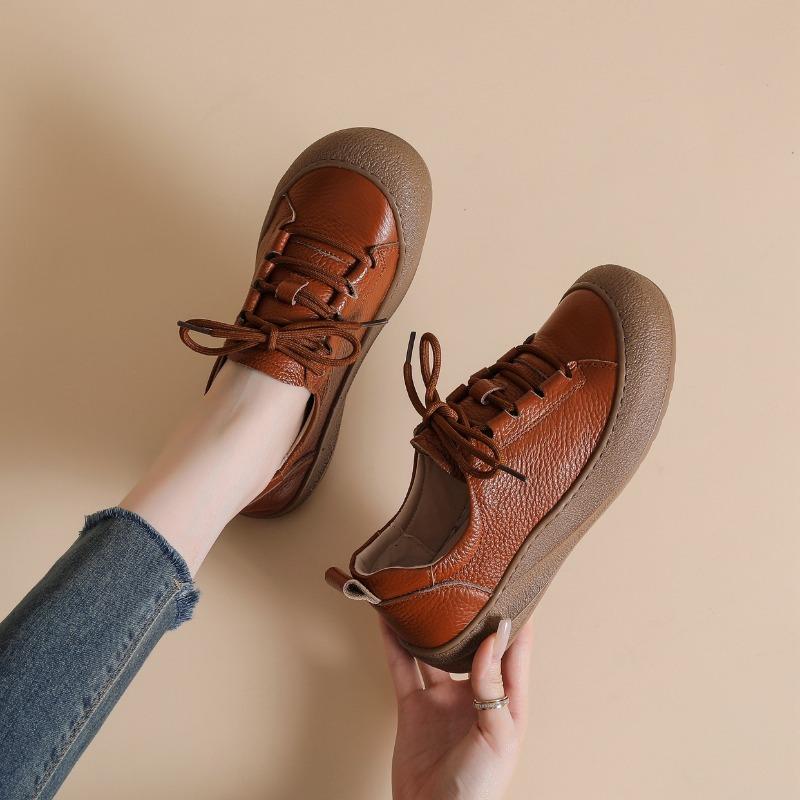 Genuine Leather Shoes Women Flat Casual Shoes Soft Cow Leather Brand Shoes Black Yellow Comfortable Plus Size 41