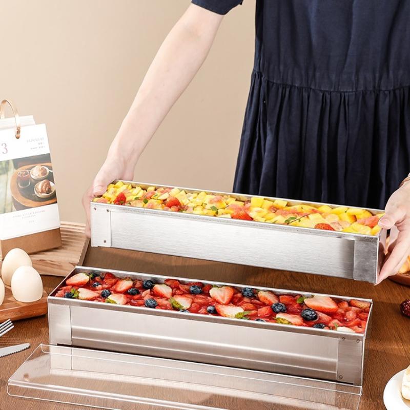 Non-Slip Stainless Steel Long Cake Mold Bakingtray Anti-Scratch Rectangular Tiramisu Cake Base Dly Kitchen Cooking Tool