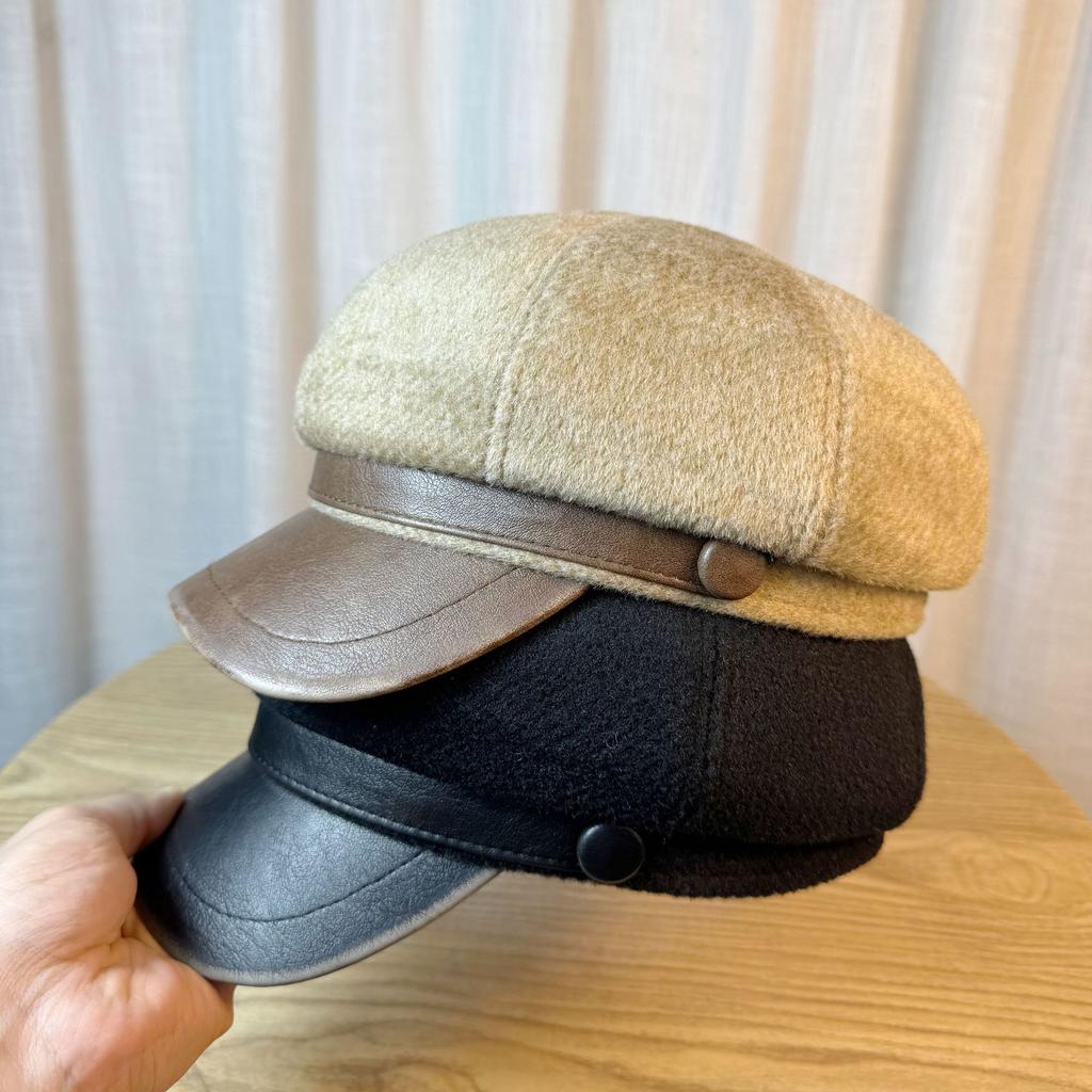 Octagonal Hat for Women in Autumn and Winter Mink Fur Warm British Retro Newsboy Hat Trendy Brand Casual Versatile Painter Hat