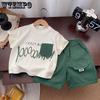 Children's Summer Set Short Sleeved Contrasting Printed T-shirt for Boys and Girls Round Neck Casual Clothes Two-piece Set Trendy