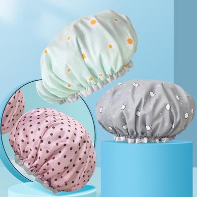 כובע מקלחת אופנתי עמיד למים דו-שכבתי מצויר לנשים