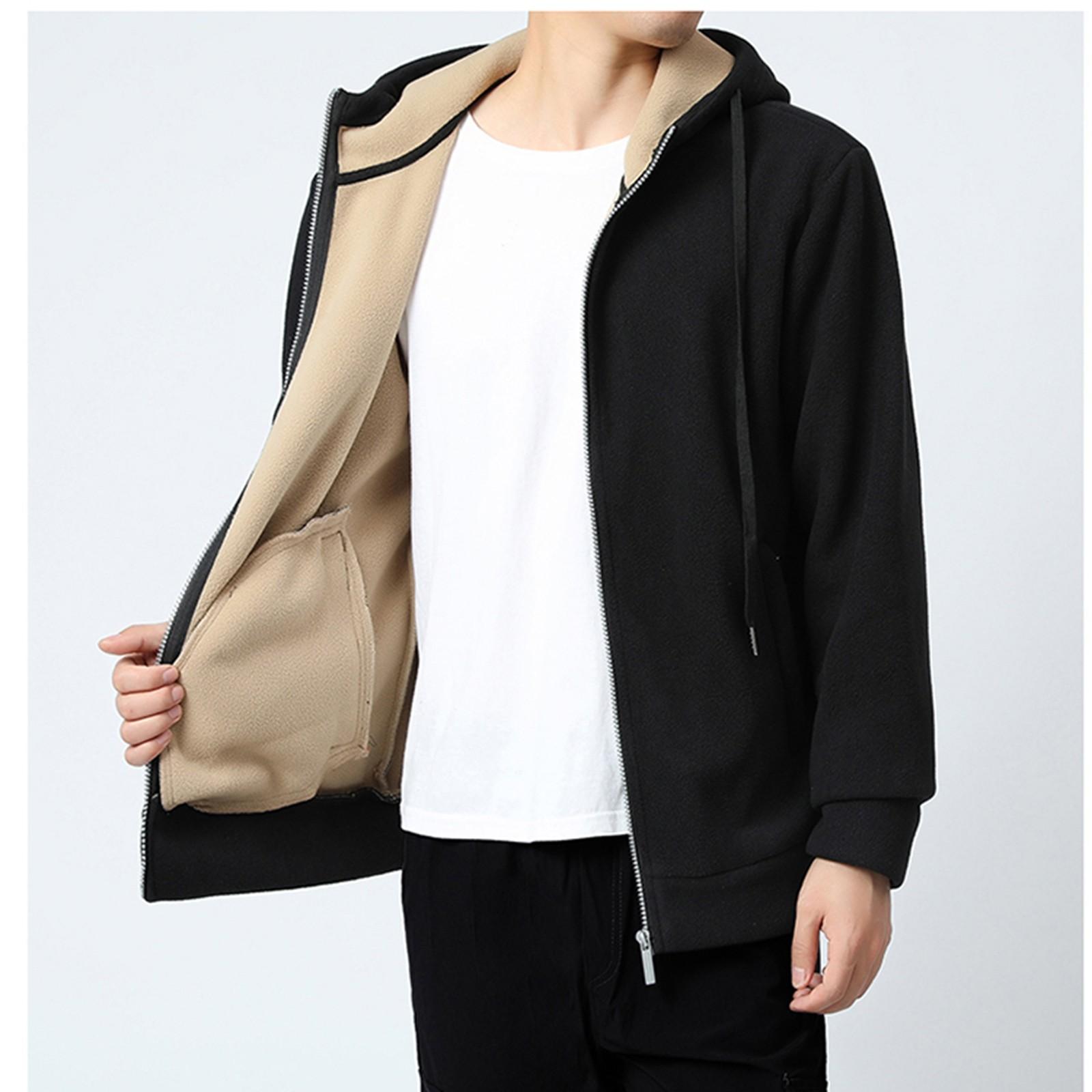 

Мужской зимний кардиган из овечьего флиса с капюшоном, флисовая толстовка с капюшоном, повседневная толстовка с капюшоном, плюшевая толстовка с капюшоном Oat L чёрный