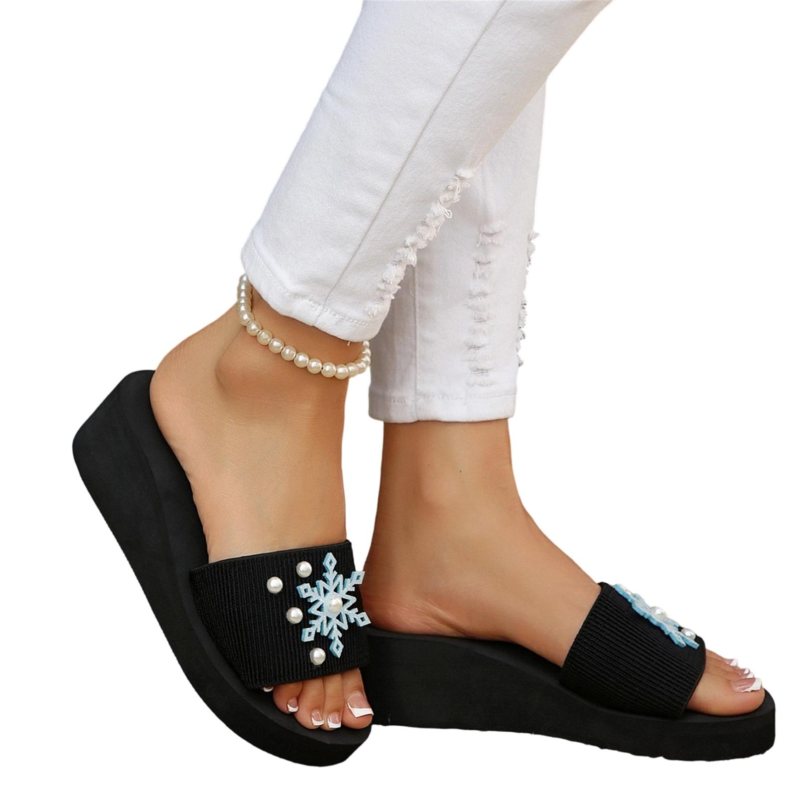 Women s Fashion Plus Size Platform Slide Sandals with Rhinestone Pearl Decoration Thick Sole Casual Summer Footwear 36