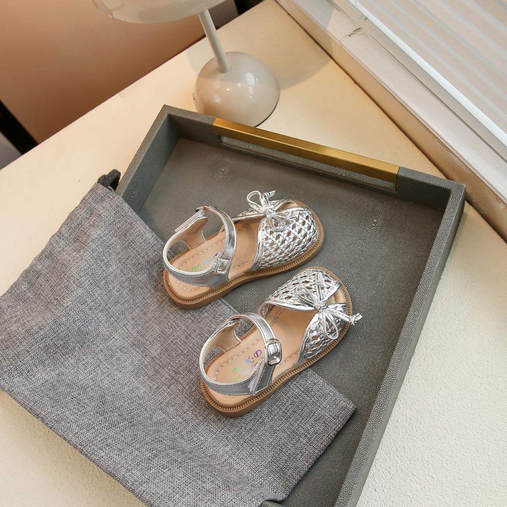 Kids Weave Sandals for Girls 2025 Summer Non-slip Sole Toddler Beach Shoes with Cute Bow Princess Elegant Party Shoes 1-3years