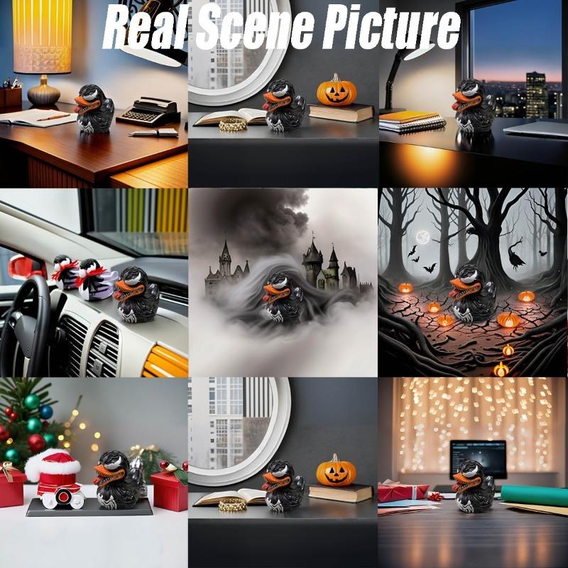 Sculptură unică de rață din rășină, rațe cu personaje din filme de groază, artă decorativă creativă și jucăușă, perfectă pentru casă, birou, obiecte de colecție și cadouri