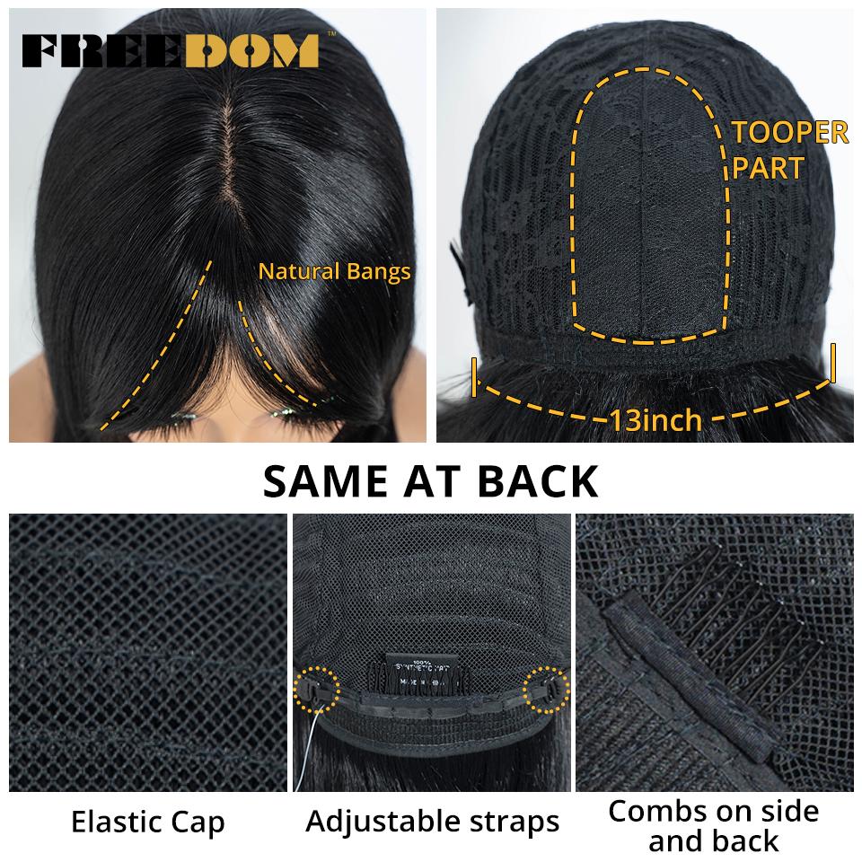 FREEDOM Synthetic Short Bob Wig With Bangs Cosplay Lolita Hair Wigs For Women Silky Straight Wig Ombre Brown Heat Resistant Wig