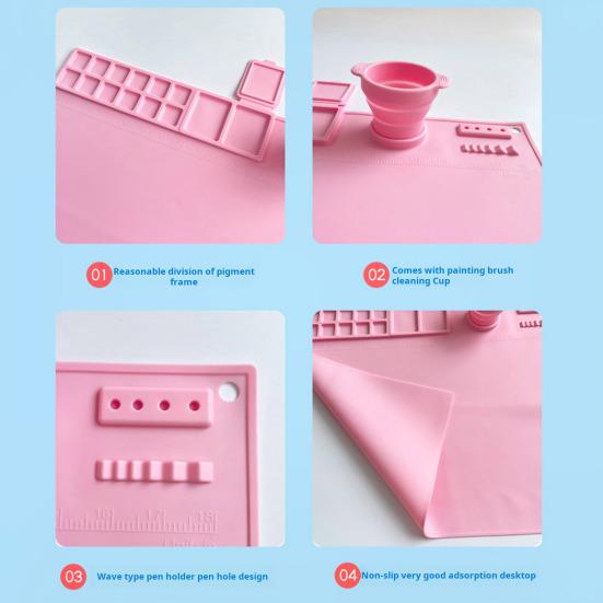 Silicone Painting Mat with Collapsible Cup Craft Mat Painting Sculpting Resin Projects Heat Resistant Painting Mat Artist Gift
