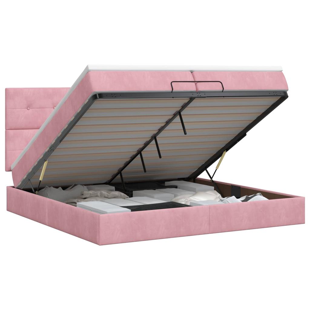 Ottoman Bed with Mattress and Headboard Pink 200 X 200 Cm Velvet