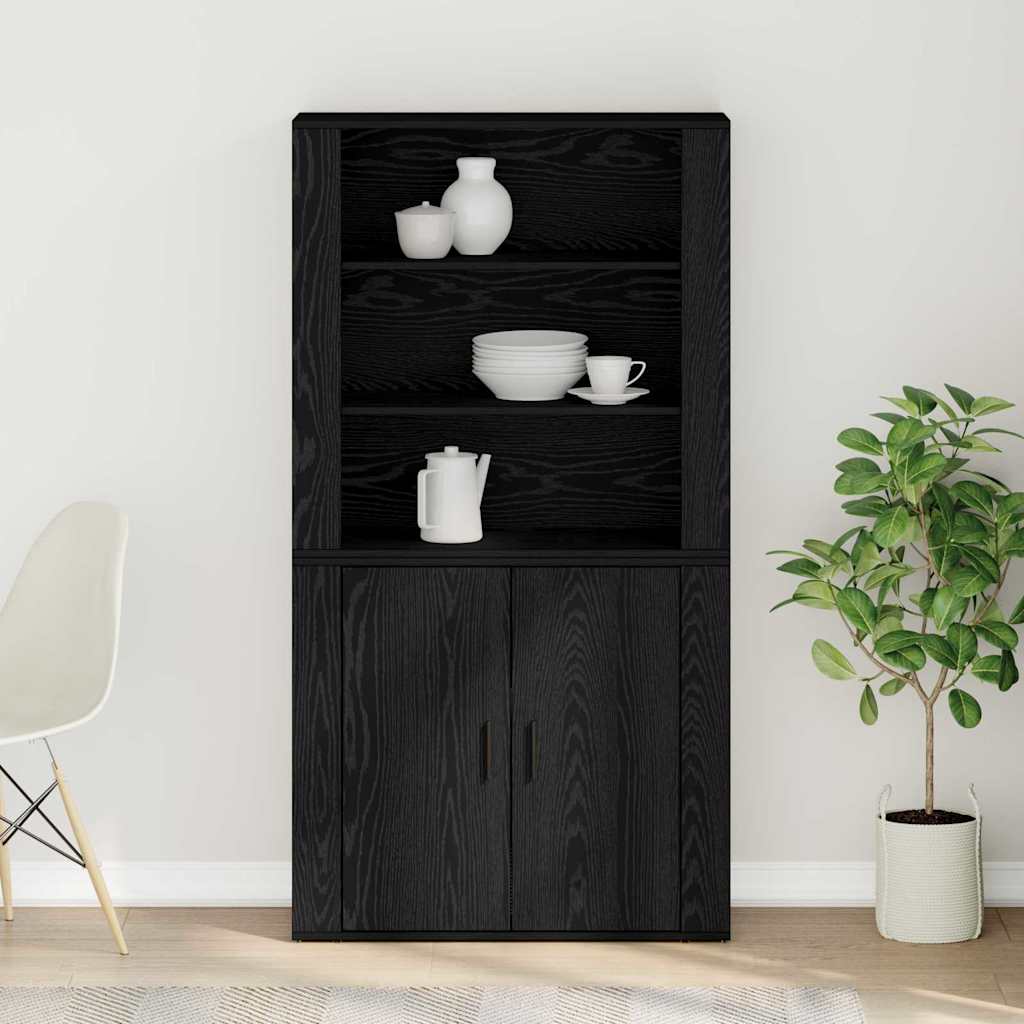 Highboard in Black Oak Look 80 x 33 x 150 cm Particleboard