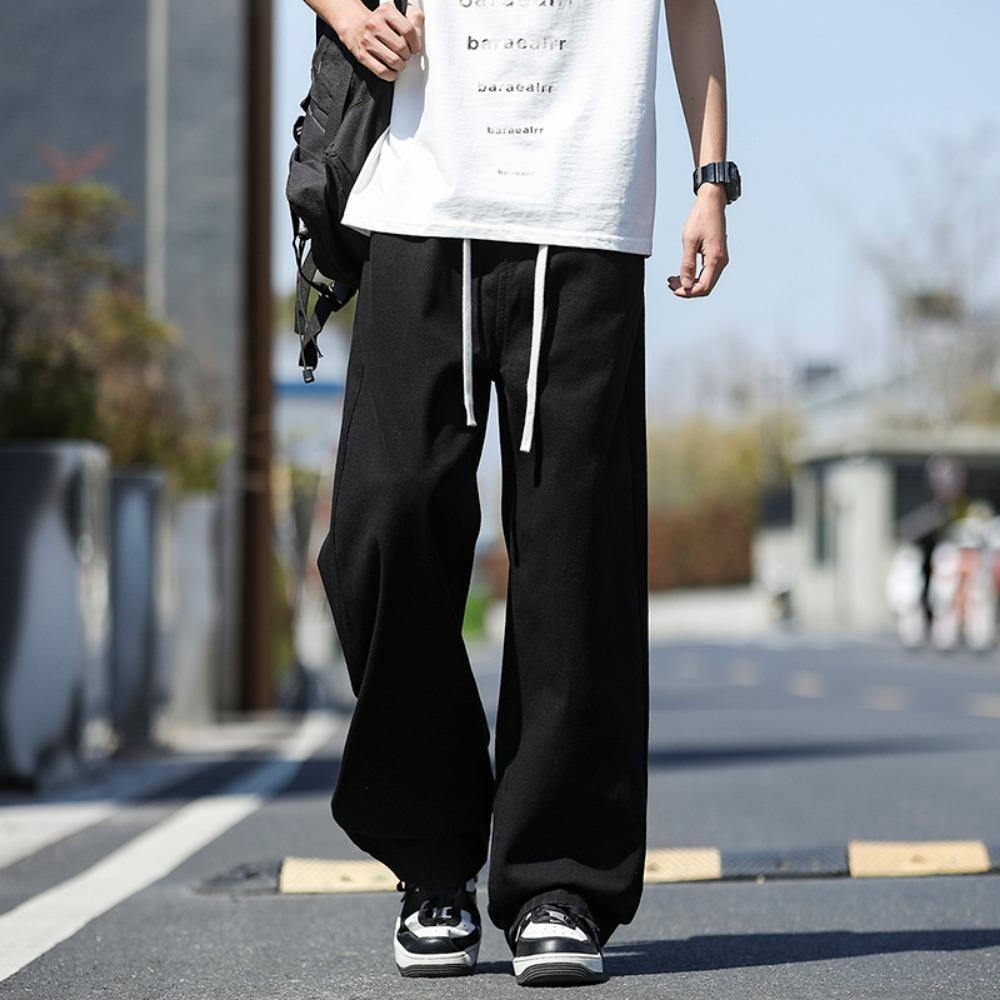 Spring and Summer Wide Leg Jeans for Men Loose Fit Korean Style Trendy Versatile Retro Fashion Brand Straight Leg Pants