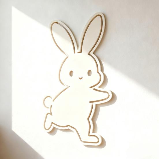 Cute Bunny Wall Decal Easter Wall Sticker Wooden Rabbit Animal Wall Art Decor