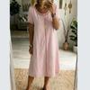 Fashionable Women's Round Neck Short Sleeved Lace Patchwork Cotton And Linen Dress
