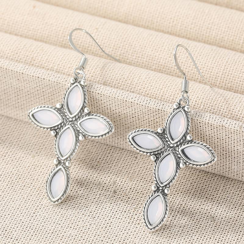 Винтажные Серебристые Посеребренные Серьги-подвески в Форме Креста для Женщин Великолепные Изысканные Металлические Серьги-подвески Аксессуары Украшения Подарок WHITE